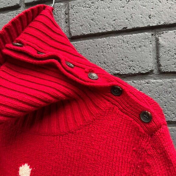 Talbots Wool Snowflake Christmas Holiday Sweater Knit Turtleneck Buttons Red L - Picture 3 of 16